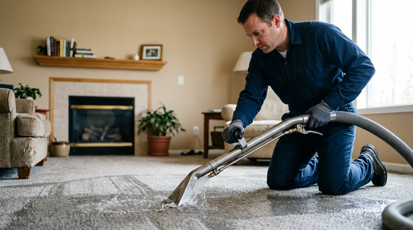 Water damage restoration technician working near Minneapolis, KS